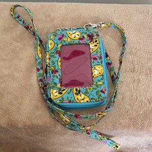 Laura Ashley Teal Floral Crossbody Wristlet with Clear ID Window